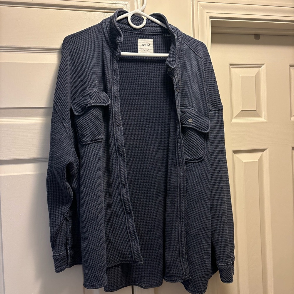 Aerie Navy Waffle-Knit Overshirt